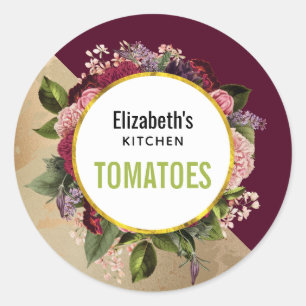 Adesivo Redondo Dourada Marble Pattern e Burgundy Florals Kitchen