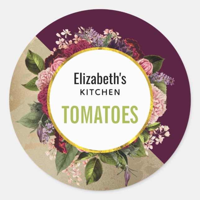 Adesivo Redondo Dourada Marble Pattern e Burgundy Florals Kitchen (Frente)