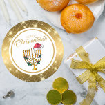 Adesivo Redondo Dourada Menorah judia Hanukkah Feliz Chrismukkah<br><div class="desc">Papais noeis Dourados Menorah Feliz judia Chrismukkah Stickers</div>