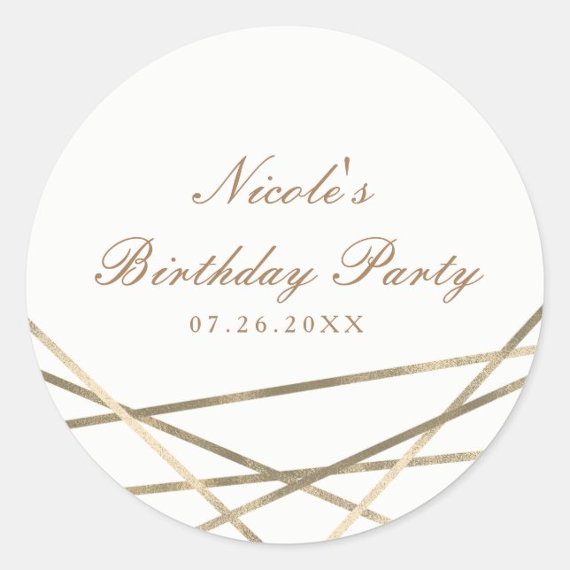 Adesivo Redondo Dourada Moderna Linhas Geométricas Chic Glam Party (Frente)
