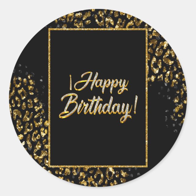 Adesivo Redondo Dourada negra e joias Leopardo (Frente)