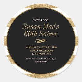 Adesivo Redondo Dourada negra Sessenta e sexy Festa de aniversário