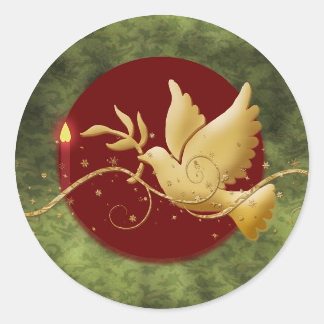 Adesivo Redondo Dourada pomba de Natal do palco de eventos cristão (Frente)