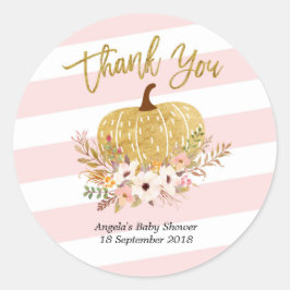 Adesivo Redondo Dourada Pumpkin Rosa White Strips Obrigado Sticker
