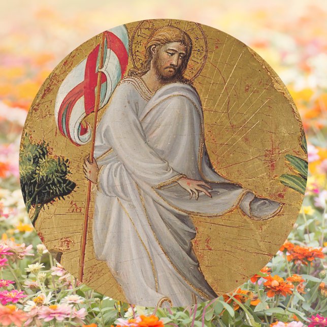 Adesivo Redondo Dourada ressurreição cristã Elegante - Páscoa Jesu (Gold Elegant Religious Christian  Catholic Resurrection of Jesus Christ Easter Classic Round Sticker)