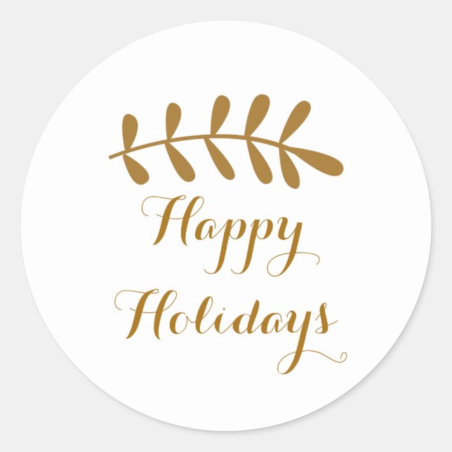 Adesivo Redondo Dourada Rústica Folha Elegante Simples Branco (Frente)