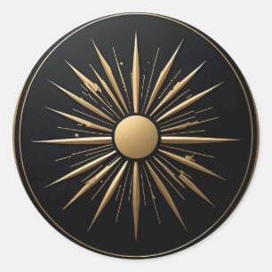 Adesivo Redondo Dourada Sunburst Line Art Black Stick