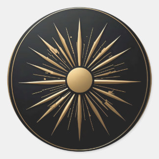 Adesivo Redondo Dourada Sunburst Line Art Black Stick