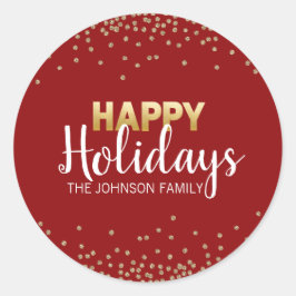 Adesivo Redondo DOURADA VERMELHA, Confetti Xmas Felizes HOLIDAYS