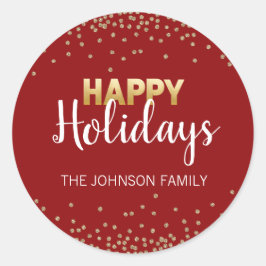 Adesivo Redondo DOURADA VERMELHA, Confetti Xmas Felizes HOLIDAYS