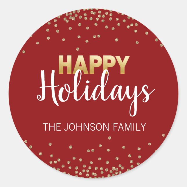 Adesivo Redondo DOURADA VERMELHA, Confetti Xmas Felizes HOLIDAYS (Frente)