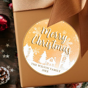 Adesivo Redondo Dourada Winter Wonderland Merry Christmas Classic