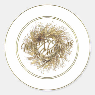 Adesivo Redondo Dourada Wreath Feliz Vinhetas de Natal