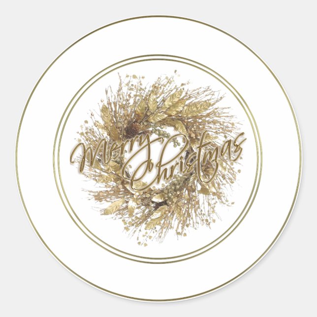 Adesivo Redondo Dourada Wreath Feliz Vinhetas de Natal (Frente)
