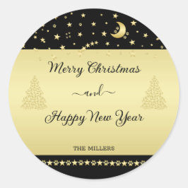 Adesivo Redondo Douradas estrelas brilhantes de Natal, patas em ou