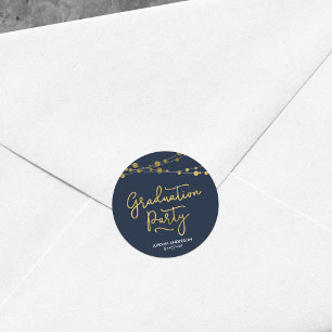 Adesivo Redondo Douradas fitas de Festa de formatura azul