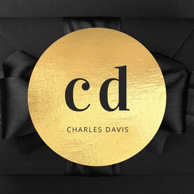 Adesivo Redondo Douradas iniciais de monograma modernas minimalist (Criador carregado)