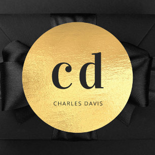 Adesivo Redondo Douradas iniciais monográficas, metal moderno min