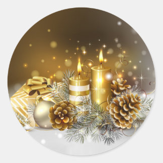 Adesivo Redondo Douradas velas Feliz Feriado de Natal