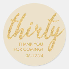 Adesivo Redondo Dourado 30 Aniversário Obrigado, Glitter 30