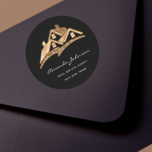 Adesivo Redondo Dourado agente de imóveis da casa de logotipo per