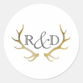 Adesivo Redondo Dourado Antler Russo | Casamento Inicial Elegante
