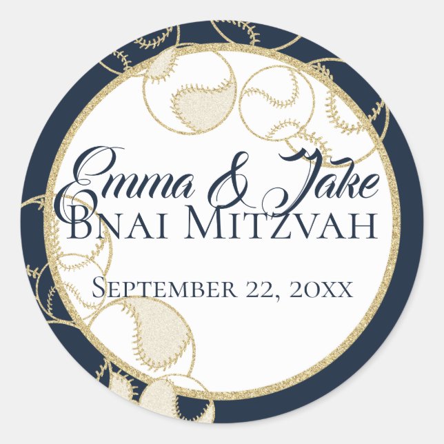 Adesivo Redondo Dourado Baseball Softball Sports Mitzvah (Frente)