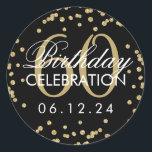 Adesivo Redondo Dourado Black 60th Birthday Faux Glitter Confetti<br><div class="desc">Elegante 60º aniversário,  Faux Glitter Confetti Black modelo.</div>