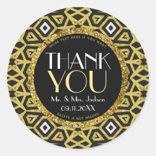 Adesivo Redondo Dourado Black Sparkle Obrigado