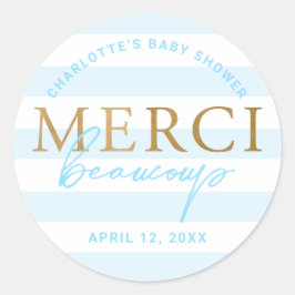 Adesivo Redondo Dourado Blue Stripes Merci Beaucoup