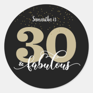 Adesivo Redondo Dourado brilhante 30 preto e aniversário fabuloso