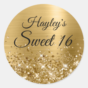 Adesivo Redondo Dourado Brilhante Folha Sweet 16