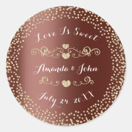 Adesivo Redondo Dourado brilho castanho Salve a data que o amor é 