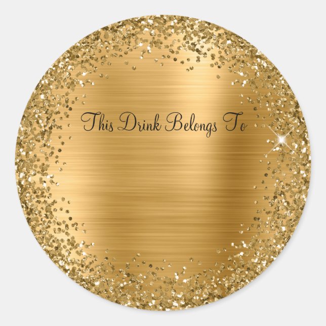 Adesivo Redondo Dourado brilho e película Esta bebida pertence a (Frente)