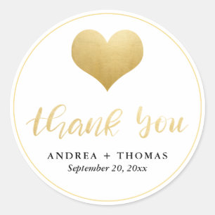 Adesivo Redondo Dourado Casamento Cardíaco Obrigado Script Modern