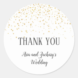 Adesivo Redondo Dourado Casamento de Confetti Obrigado Por Favor D