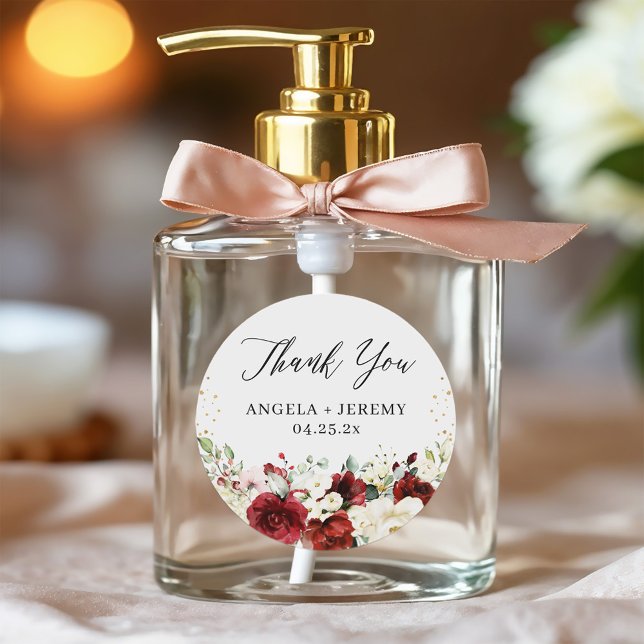 Adesivo Redondo Dourado Casamento de Confetti Vermelho Branco Flor (Criador carregado)