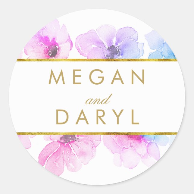 Adesivo Redondo Dourado Casamento Elegante Azul Roxo Roxo Roxo (Frente)
