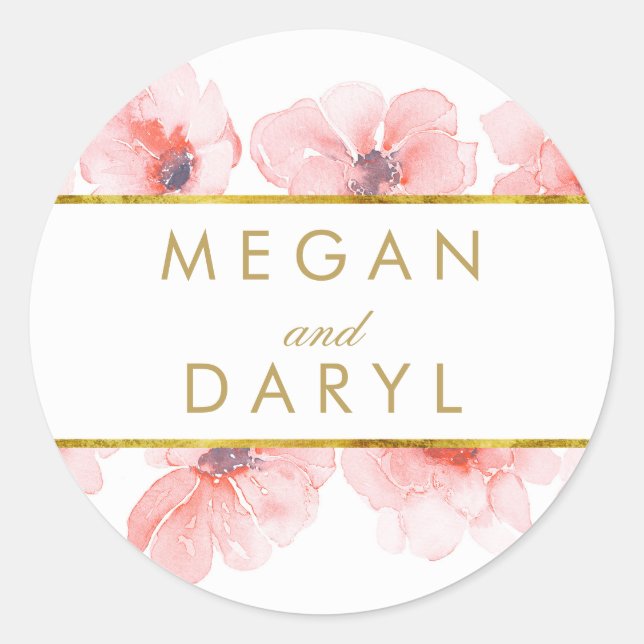 Adesivo Redondo Dourado Casamento Elegante Blush Floral (Frente)