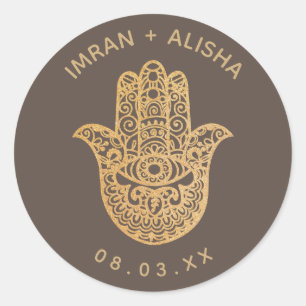 Adesivo Redondo Dourado Casamento Indiano Brown hamsa Henna