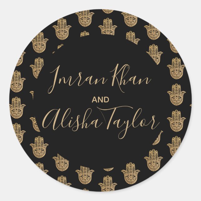 Adesivo Redondo Dourado casamento indiano hamsa Henna Anúncio (Frente)