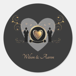 Adesivo Redondo Dourado Casamento Masculino | Vinheta