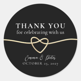Adesivo Redondo Dourado Casamento Negro Elegante Obrigado Sticker