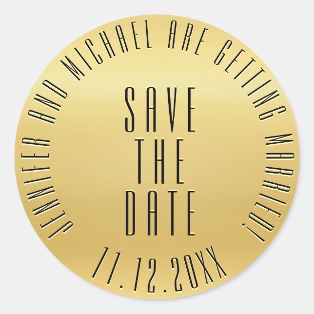 Adesivo Redondo Dourado Casamento Selo Moderno (Frente)