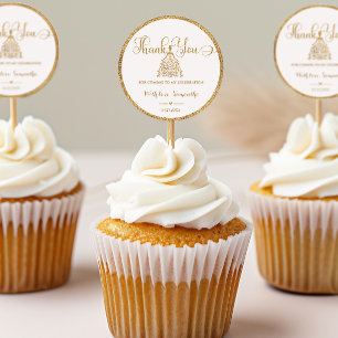 Adesivo Redondo Dourado Chá de fraldas da Princesa Gliter Obrigado