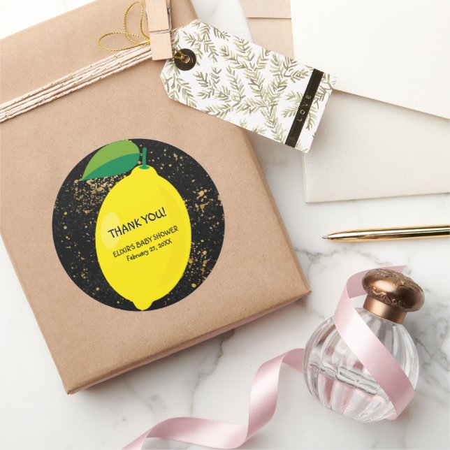 Adesivo Redondo Dourado Chá de fraldas de Lâmpadas  de Lêmon (Presentear)