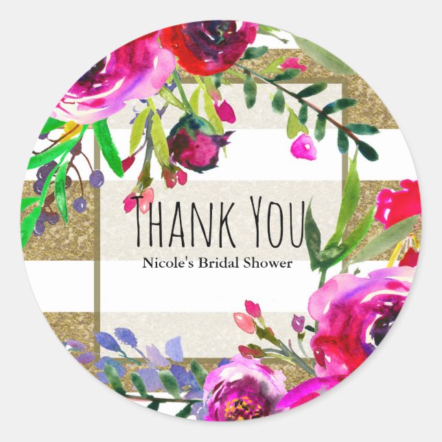 Adesivo Redondo Dourado Chá de panela Floral de Glama em Branco (Frente)