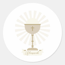 Adesivo Redondo Dourado Chalice da Comunhão Personalizada