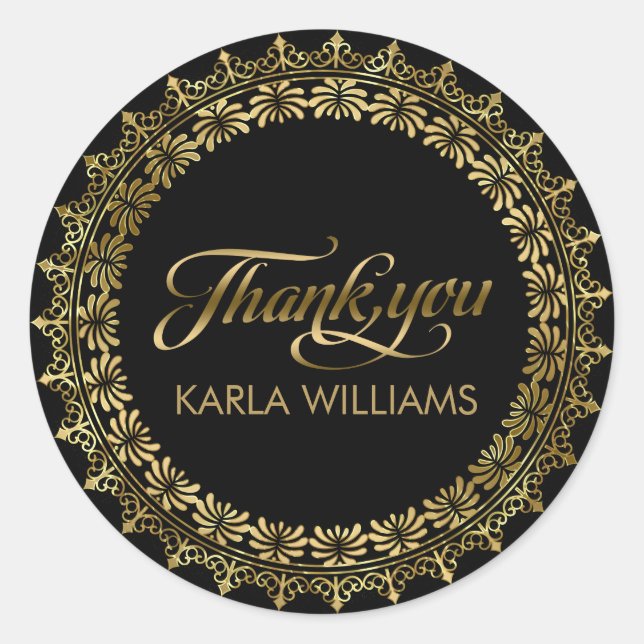 Adesivo Redondo Dourado círculo Lace Frame Obrigado Tipografia (Frente)