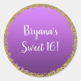 Adesivo Redondo Dourado com Brilho Roxo Glam Glitter Festa